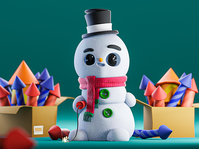 Blast into the 2022 3d 3d art blender character fireworks graphic design new year render rocket snowman