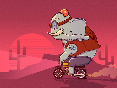 Moto Le'Phant bike character coffee racer desert design elephant fast illustrator motorcycle vector