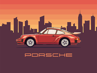 Porsche 911 Turbo 80s 911 car fast illustrator porsche red sunset turbo vector