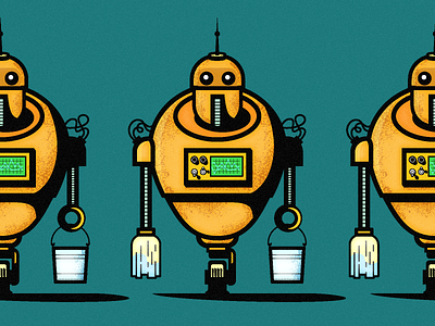 Cleaner-Bots bucket character cleaner illustrator robot rust vector