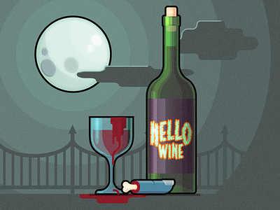 Happy HelloWine bottle finger glass halloween light moon night vector wine