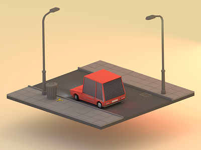 Classy Hatchback 3d rear 3d blender car low poly scene trash