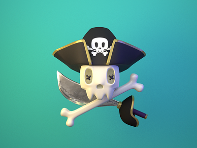 Yarrr... 3d blender bones dead hat pirate skull sword