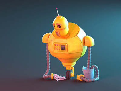 Abandoned Robot 3d blender bucket character cleaning robot rust