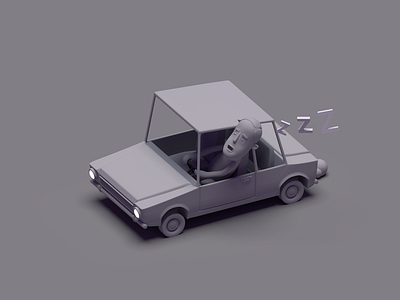 Moonstruck Carl in monotone 3d blender car sleep toon