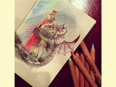 Dreaming Of Tabasco Sauce character colored pencils dragon handwork ink notepad paper sketch
