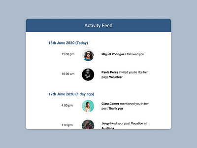 Activity Feed activity feed dailyui dailyui 047 timeline