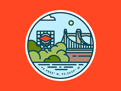 Hennepin Avenue Bridge badge badge design bridge city color illustraion line minnesota patch river simple sky trees vector water