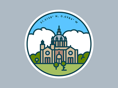 Cathedral of St. Paul architecture badge cathedral clouds coordinates illustration landmark line logo minnesota mn patch sky trees
