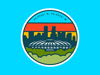 Metrodome badge illustration line minneapolis minnesota mlb mn nfl patch skyline skyscrapers stadium trees twin cities twins vikings
