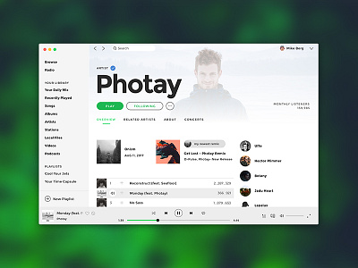 Spotify (Step into the light) application challenge clean client music player sketch spotify ui