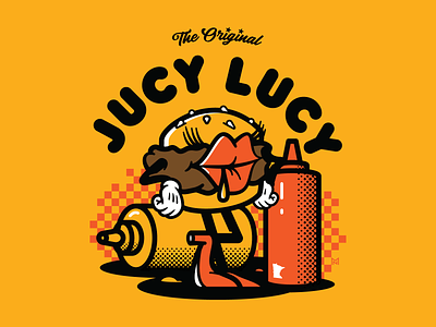 Jucy Lucy burger condiments illustration lips mascot restaurant typogaphy