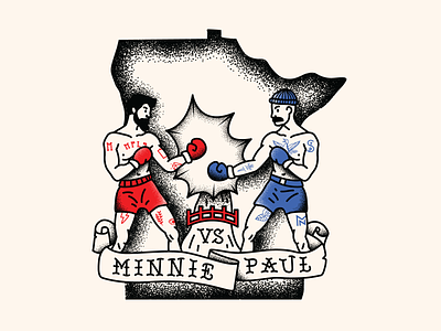 Minnie vs. Paul boxing illustration line shading stpple tattoo tattoo art typogaphy