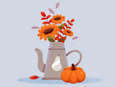 Magical autumn🍂 autumn book illustration bouquet branding cozy design flower illustration magic mood pumkin sunflower