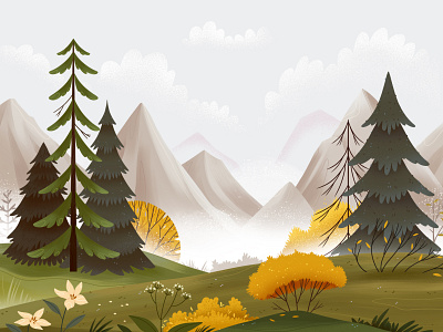 Autumn mountains🍂 autumn book illustration branding fog forest graphic design illustration landscape mood