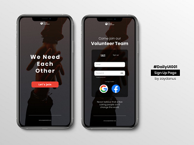 Sign Up Page - Volunteer Team app black branding design graphic design inspiration mobile mobile app portrait simple ui ui ux