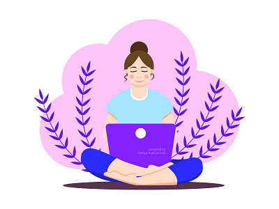 Stay Home concept branding browsing cartoon style character character design chatting design freelancer girl illustration lap top logo study vector work from home