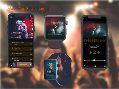 Music App Recreation dark theme music app smartphone smartwatch ui design