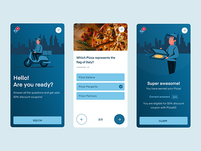 Pizza offers blue minimal mobile app offers pizza questionnaire