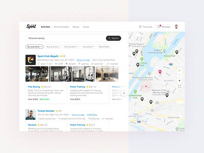 Sport facitities search booking facilities gym map design sport web design
