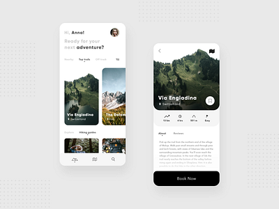 Hiking App adobe xd app book design app hiking mountain trail ui user interface