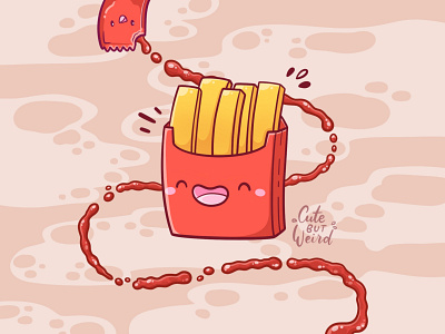 Happy fries branding character cute cute art design digitalart fast food food fries illustration junk food kawaii ketchup logo procreate sauce ui vector