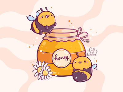 Honey bees bee beehive branding character cute cute art design digitalart honey illustration kawaii logo ui