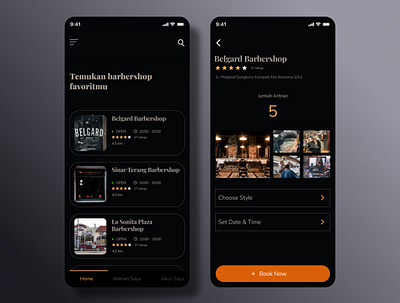 Barbershop App app barbershop dark dark theme ui design