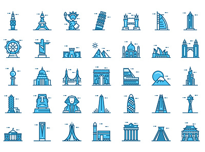 World Landmarks icons app icons london new york paris touristic places travel vector icons world landmarks world monuments