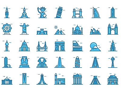 World Landmarks icons app icons london new york paris touristic places travel vector icons world landmarks world monuments