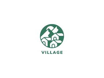 Village in Mountains Logo buildings house house logo mountains real estate tourism village visual design