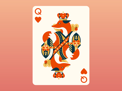 Quinn the Fox Playing Cards: Queen of Hearts animals cards color colour cool cute flat design fox illustration nature playing cards queen of hearts