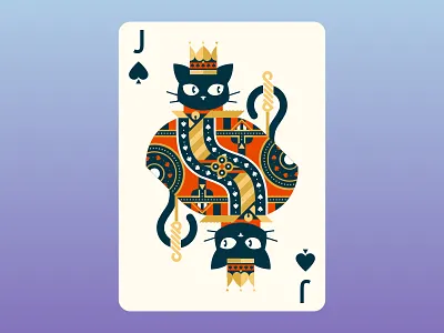 Quinn the Fox Playing Cards: Jack of Spades animals black cat cards cat color colour cool cute flat design illustration jack of clubs nature playing cards