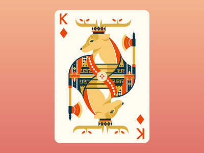 Quinn the Fox Playing Cards: King of Diamonds animals cards color colour cool cute deer flat design illustration king of diamonds nature playing cards stag