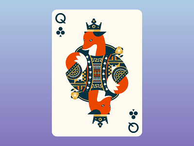 Quinn the Fox Playing Cards: Queen of Clubs animals cards color colour cool cute flat design fox illustration nature playing cards queen queen of clubs suits