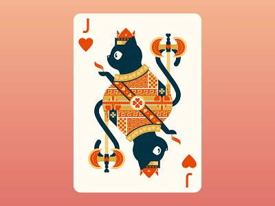 Quinn the Fox Playing Cards: Jack of Hearts animals black cat cards cat color colour cool cute flat design illustration jack of hearts nature playing cards