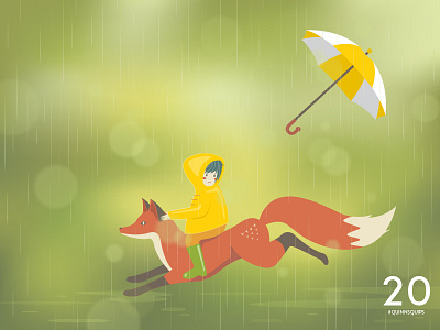 #QuinnsQuips bokeh children color colour cool cute fox fun grass illustration rain umbrella