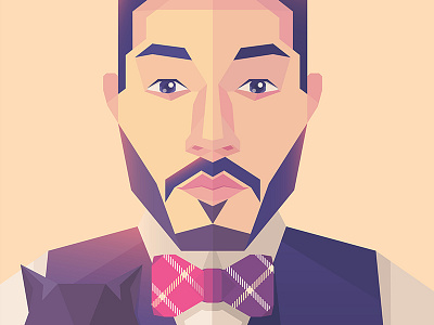 Self Portrait beard bow tie editorial face flat design low poly man moustache people portrait self portrait vector