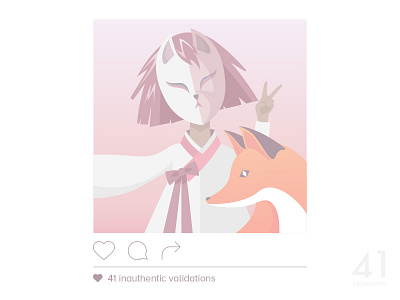#QuinnsQuips color colour cute flat design fox japan korea mask pink portrait selfie ui