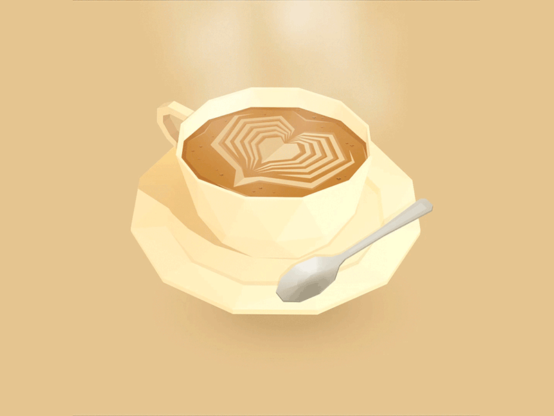 Latte animation coffee content cup cute floating illustration latte latte art low poly saucer sweet