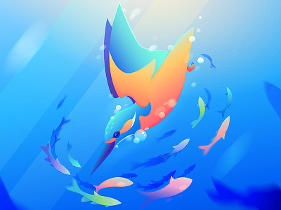 Kingfisher Illustration animals bird birds color colour cute fish gradient kingfisher nature underwater water
