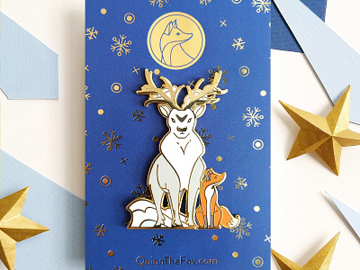 Quinn the Fox and the Isochronus Stag Enamel Pins badges christmas cute deer enamel pins foiling fox gifts gold illustration leaves nature pins stag winter