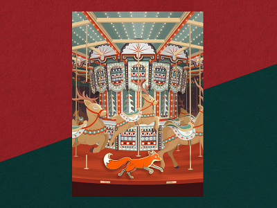 "Quinn & The Broken Carousel" Christmas Card & Enamel Pin animals christmas christmas card christmas gift color cute enamel pin enamel pins fox illustration nature reindeer