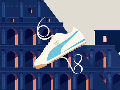 PUMA ROMA 68 Shoe architecture blue colosseum fashion illustration italy retro rome shoes sneakers travel vintage