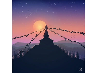 Stupa Landscape creative art design digital art dribbble flat graphic design illustration illustration art illustrator landscape nepal stupa vector visual art