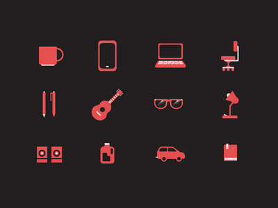 Things I Use chair coffee flat glasses guitar icon pens technology