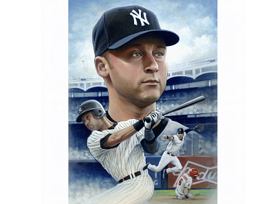 Derek Jeter baseball illustration major league baseball mlb new york new york yankees painting portrait portrait illustration portrait painting yankees