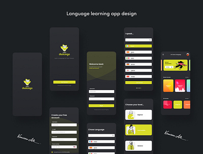 language learning app dark theme 2020 adobexd app app design branding graphicdesign kamranali.designer kamranaligold language learning app payment app ui uiux uxdesign