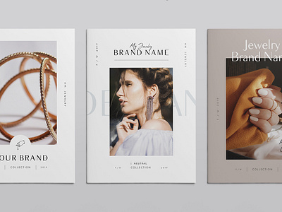 3 Jewellery Lookbook Covers brochure catalog catalogue cover cover design editorial fashion grid jewelry lookbook magazine neutrals pastel template