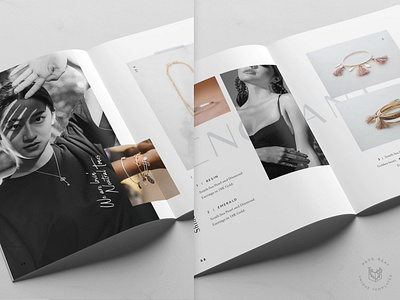 2 Spreads a5 brochure catalog catalogue clean editorial fashion feminine jewellery jewelry layout lookbook photography spreads template woman